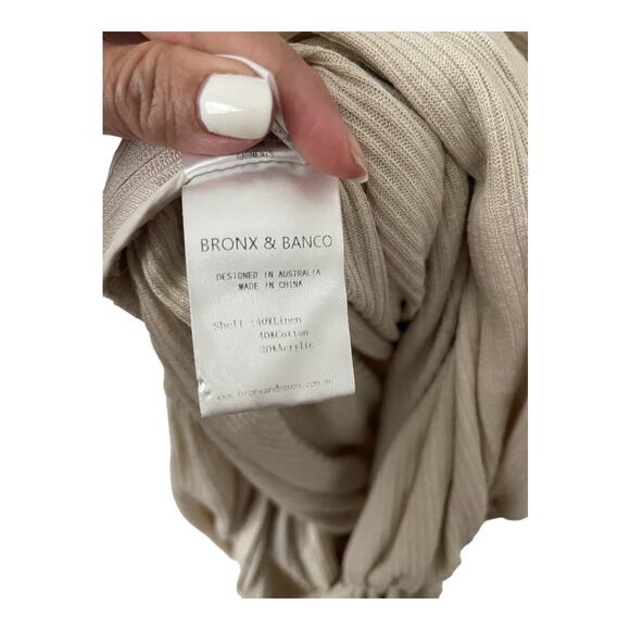 Bronx and Banco Amara Midi Dress Ruched Off the Shoulder Linen Neutral M/US 6 - Picture 12 of 16